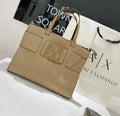 Armani Exchange Logo Plate Tote Bag (Beige/Tan)