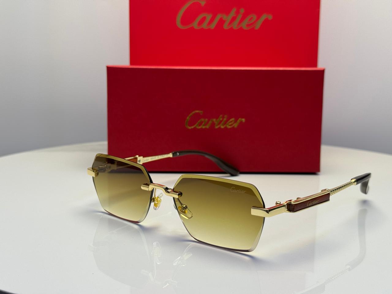 Cartier C Décor Octagonal Sunglasses (Gold/Brown Gradient)