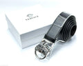 Versace Medusa Ring Buckle Smooth Leather Belt (Black/Silver)