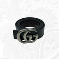 Gucci Double G Buckle Leather Belt (Antique Silver)