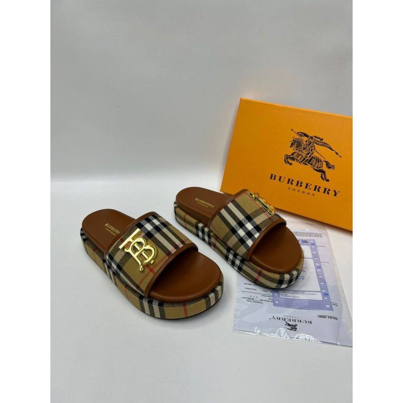 Burberry Vintage Check Platform Slides (Archive Beige)