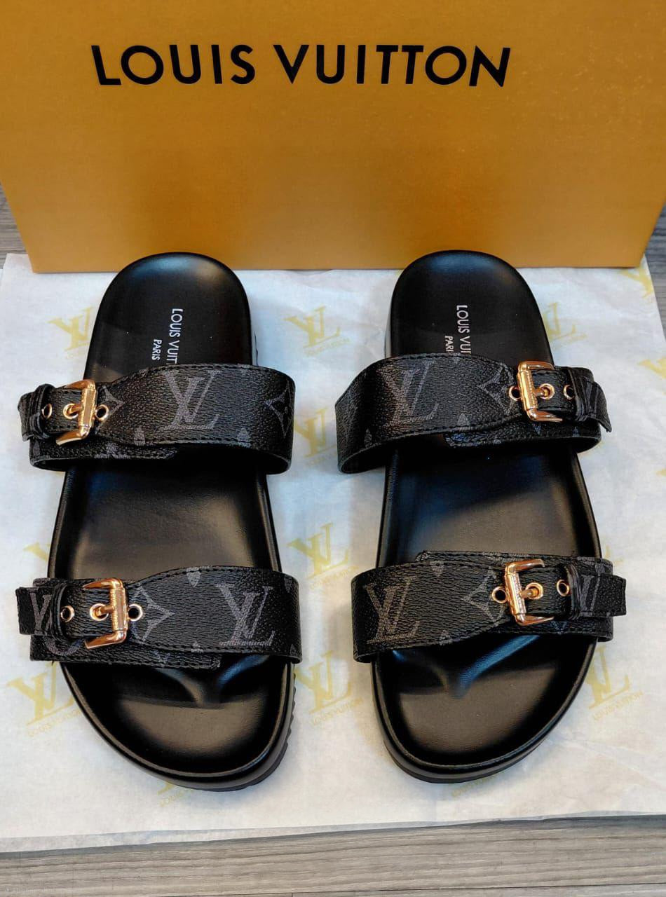 Louis Vuitton Bom Dia Flat Comfort Sandal (Monogram Eclipse) (Copy)