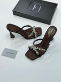 Saint Laurent J’Adore Crystal-Embellished Sandals (Chocolate Brown)