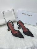 Amina Muaddi Rosie Slingback Pumps (Black Lace)