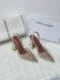 Amina Muaddi Rosie Slingback Pumps (Gold Lace)