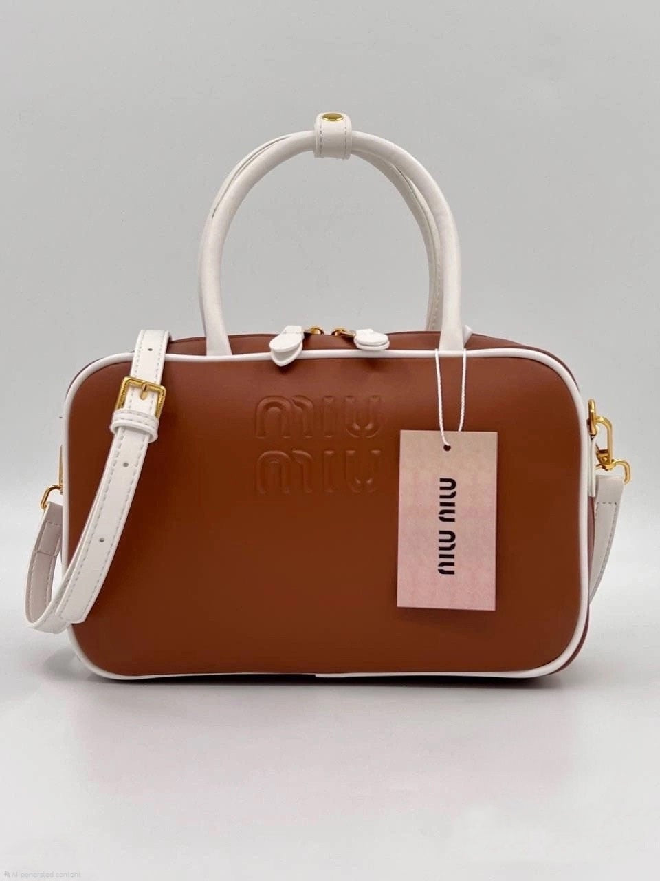 Miu Miu Bowling Bag (Cognac/Tan and White)