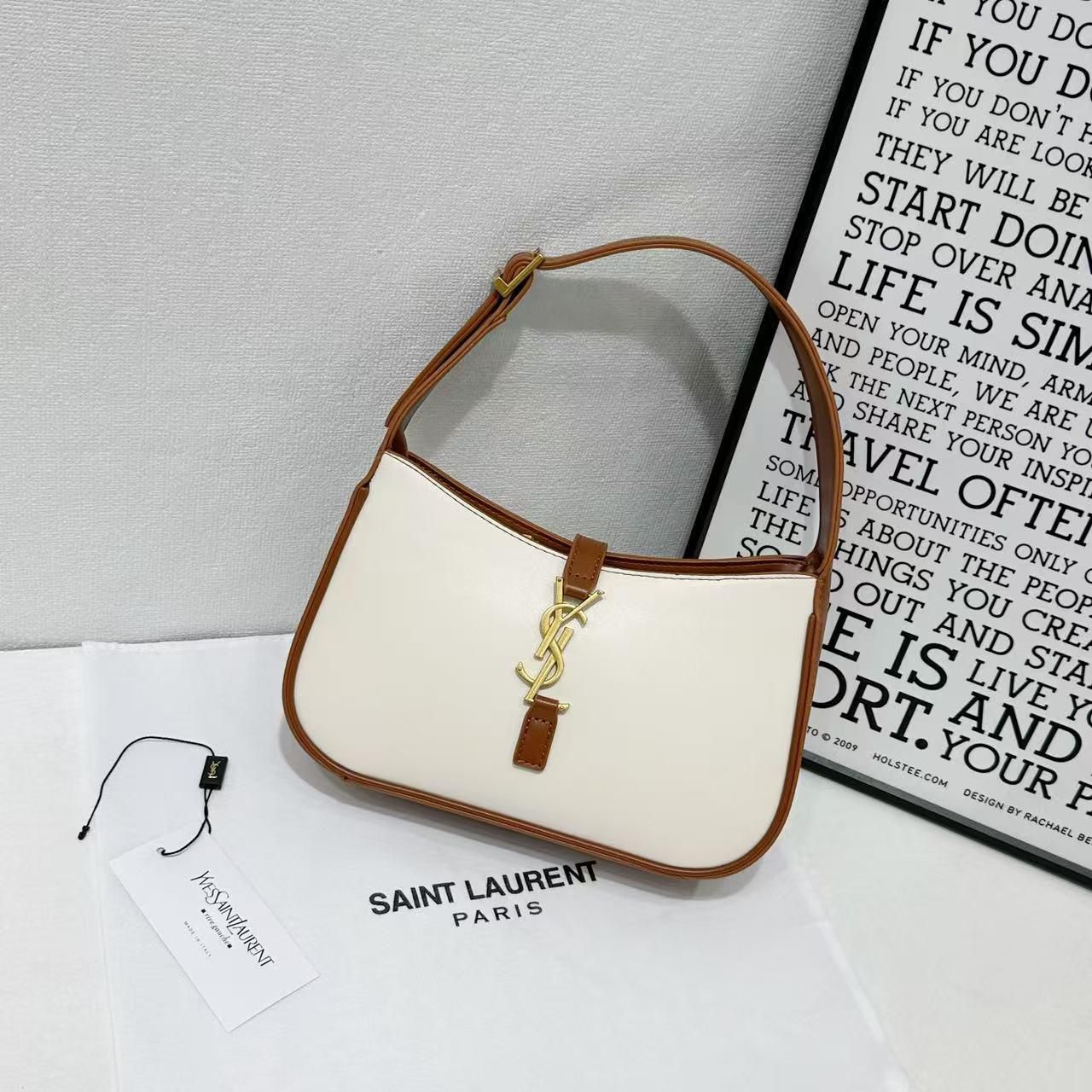 Saint Laurent 5 à 7 Hobo Bag(Vintage White / Chalk with Tan Trim)