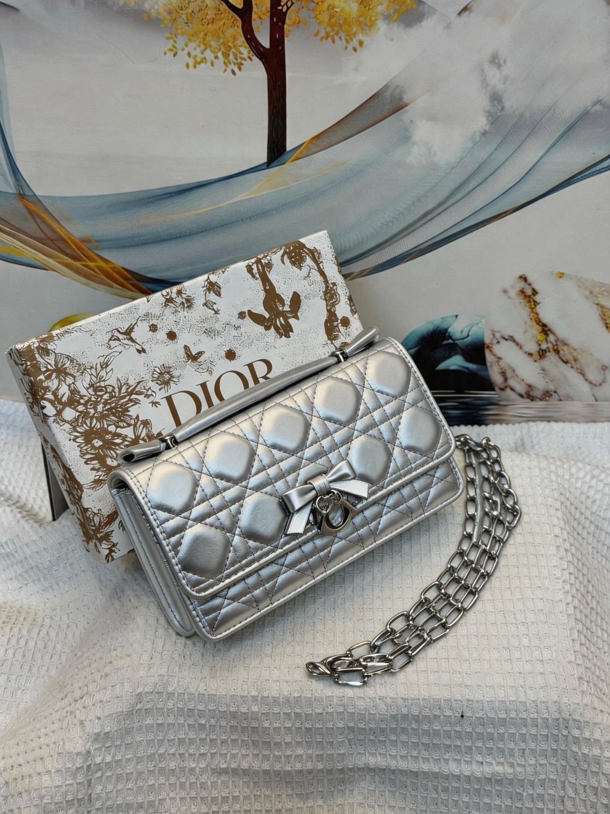 Christian Dior Rendez-Vous Chain Wallet (Metallic Silver)