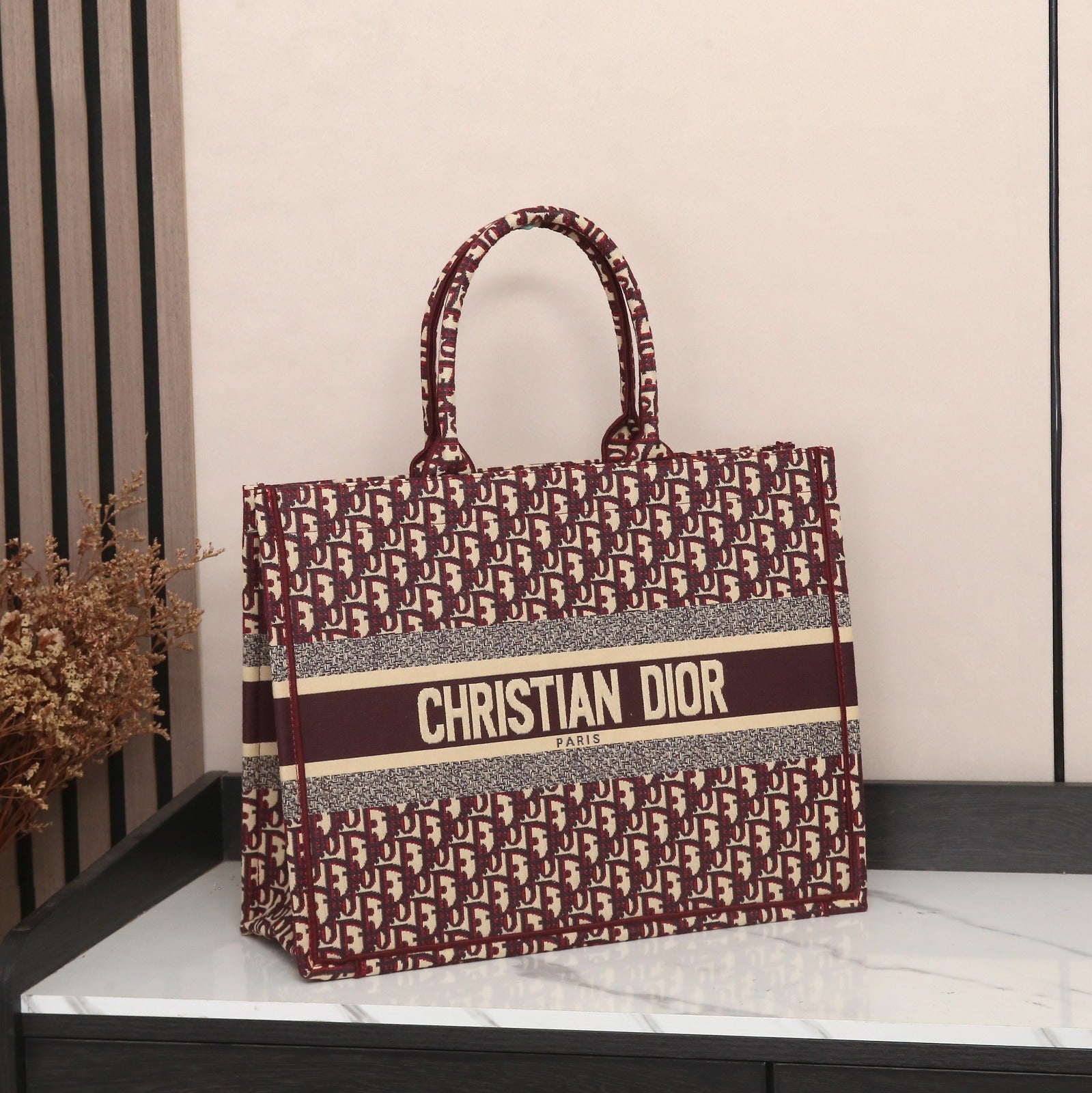 Dior Book Tote (Burgundy Oblique Embroidery)