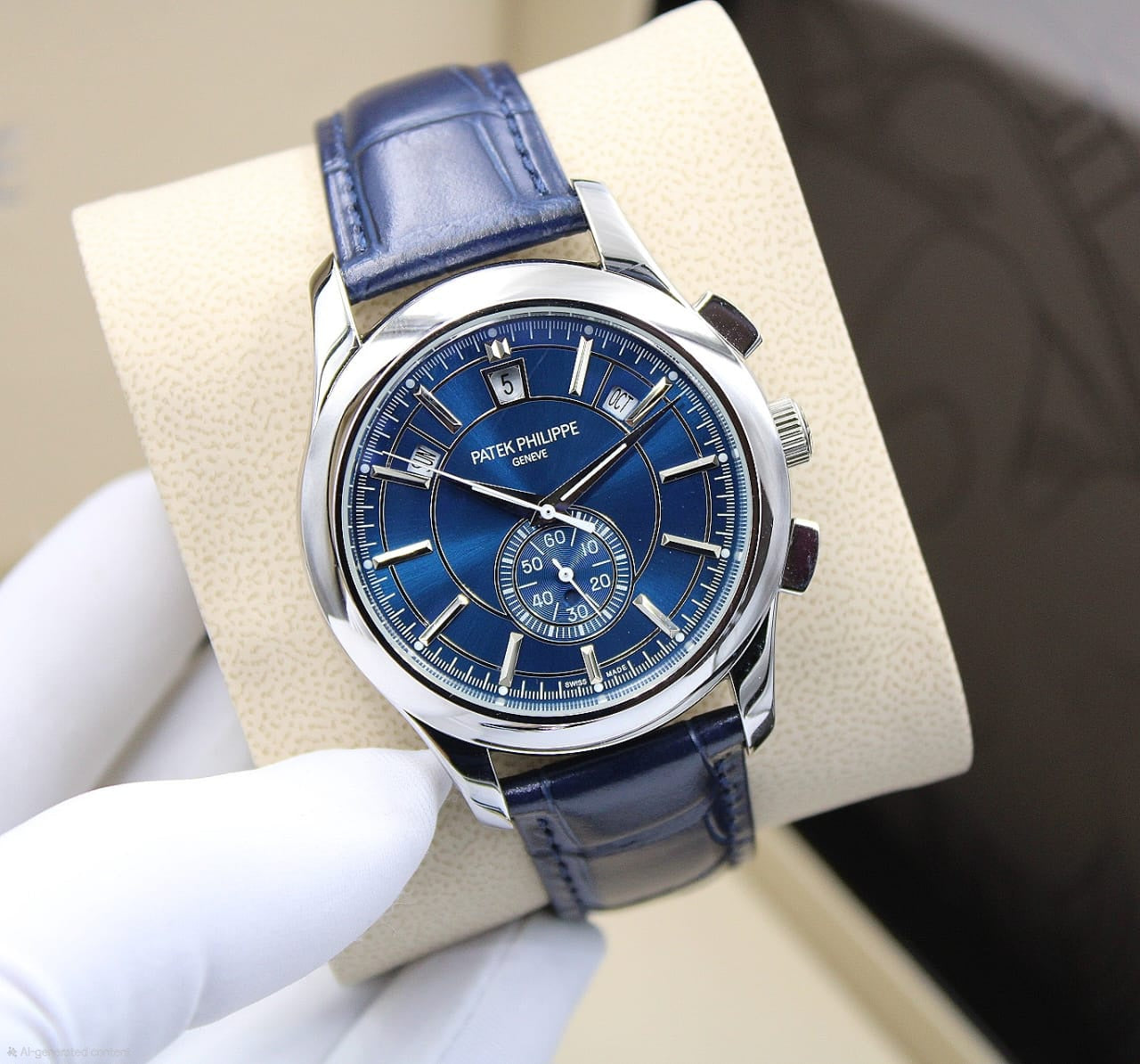 Patek Philippe Complications Annual Calendar Chronograph (Blue Dial / Blue Strap / Silver Case)
