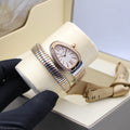 BVLGARI Serpenti Tubogas Watch (Two-Tone Silver/Rose Gold with Diamond Bezel and White Dial)