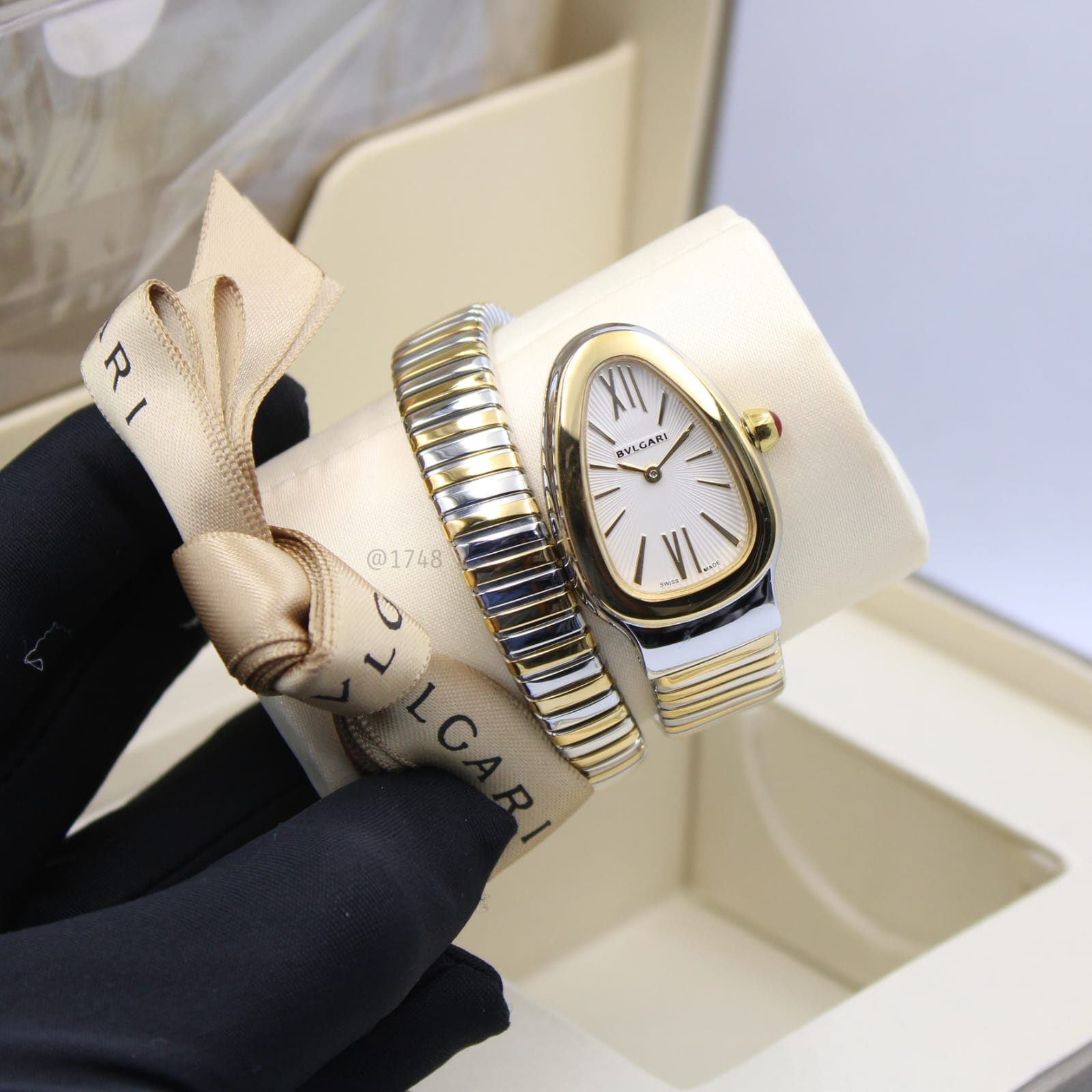 BVLGARI Serpenti Tubogas Watch (Two-Tone Silver/Gold with White Dial)