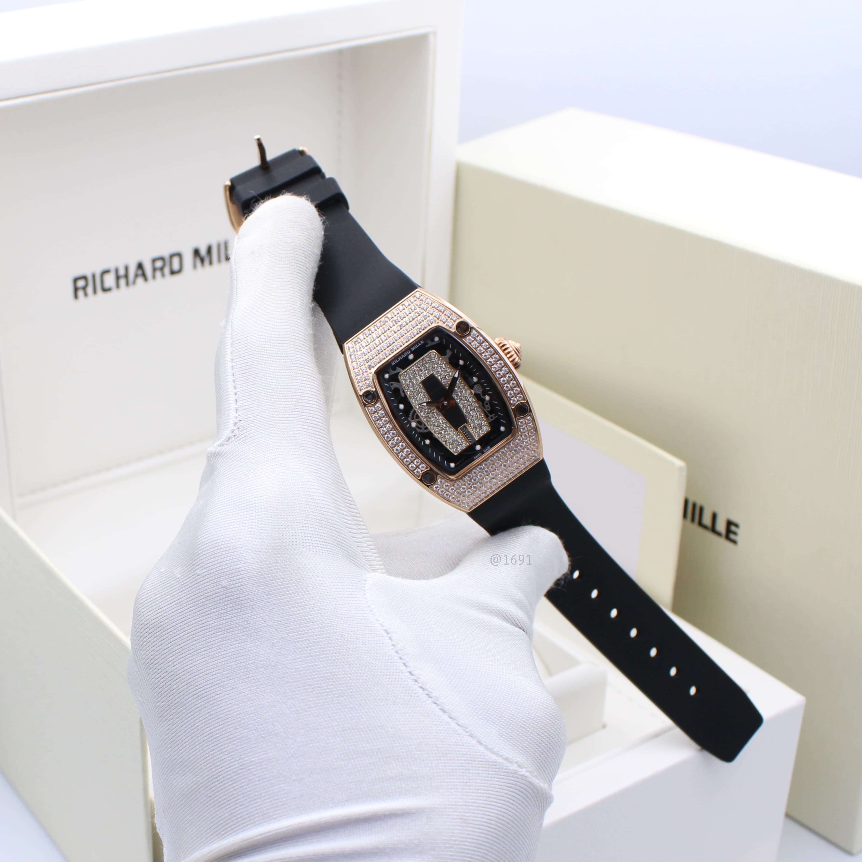 Richard Mille RM 07-01 Automatic Winding Diamond-Set (Rose Gold / Black Strap)