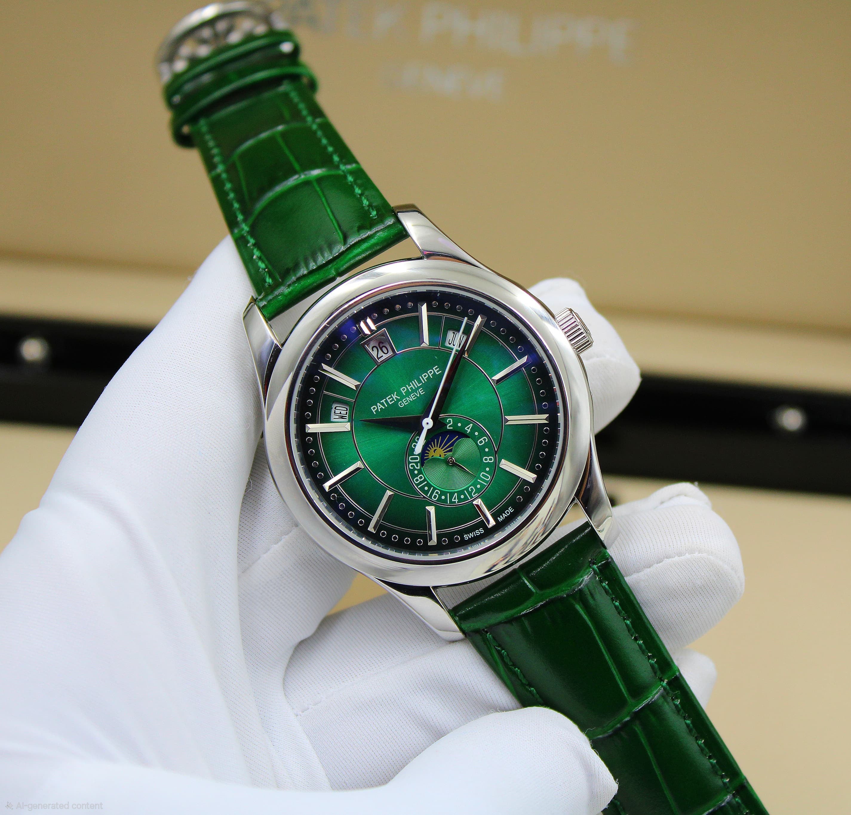 Patek Philippe Complications Annual Calendar 5205G (White Gold / Sunburst Olive Green Dial)