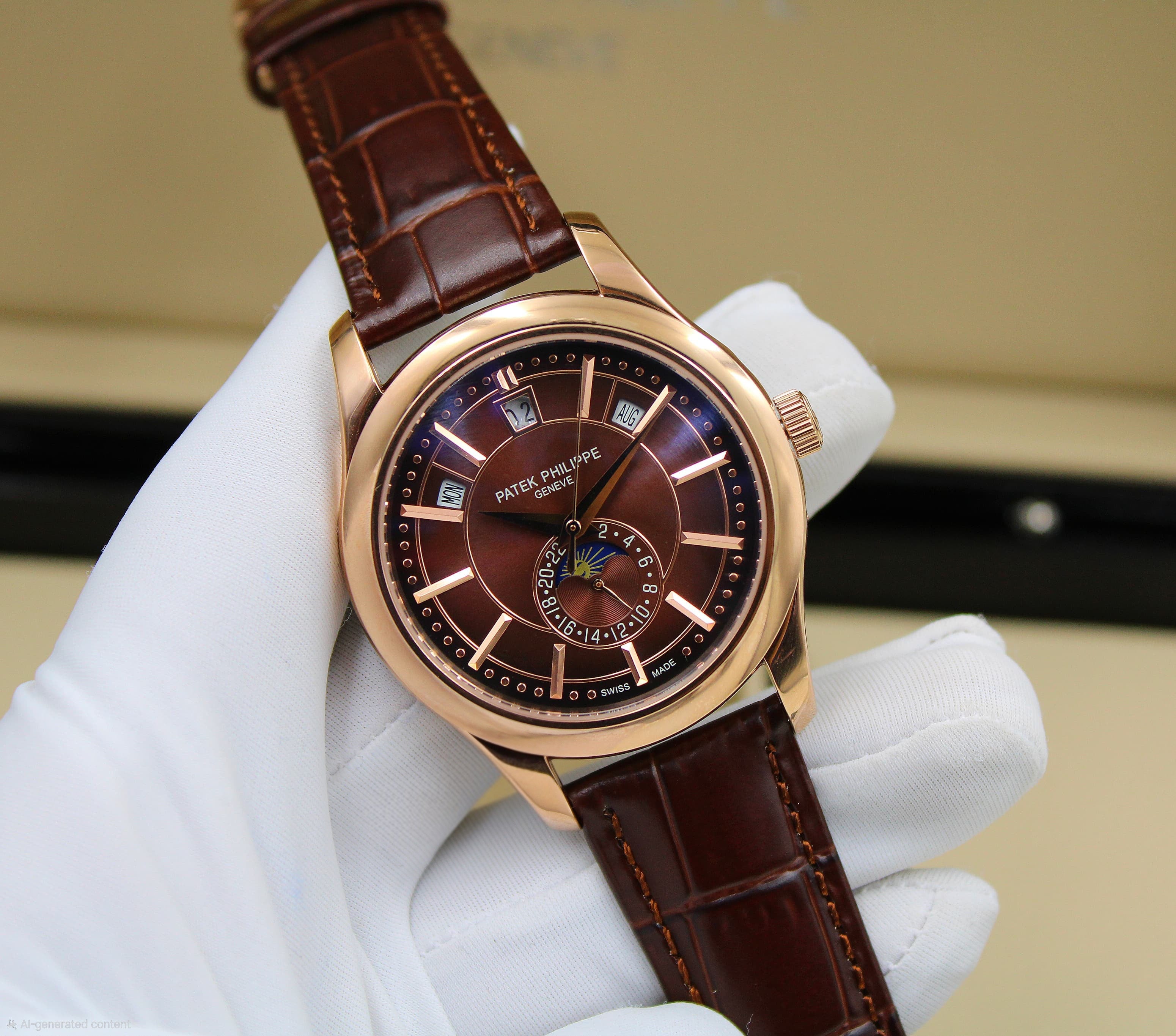 Patek Philippe Complications Annual Calendar 5205R (Rose Gold / Sunburst Black-Brown Dial)