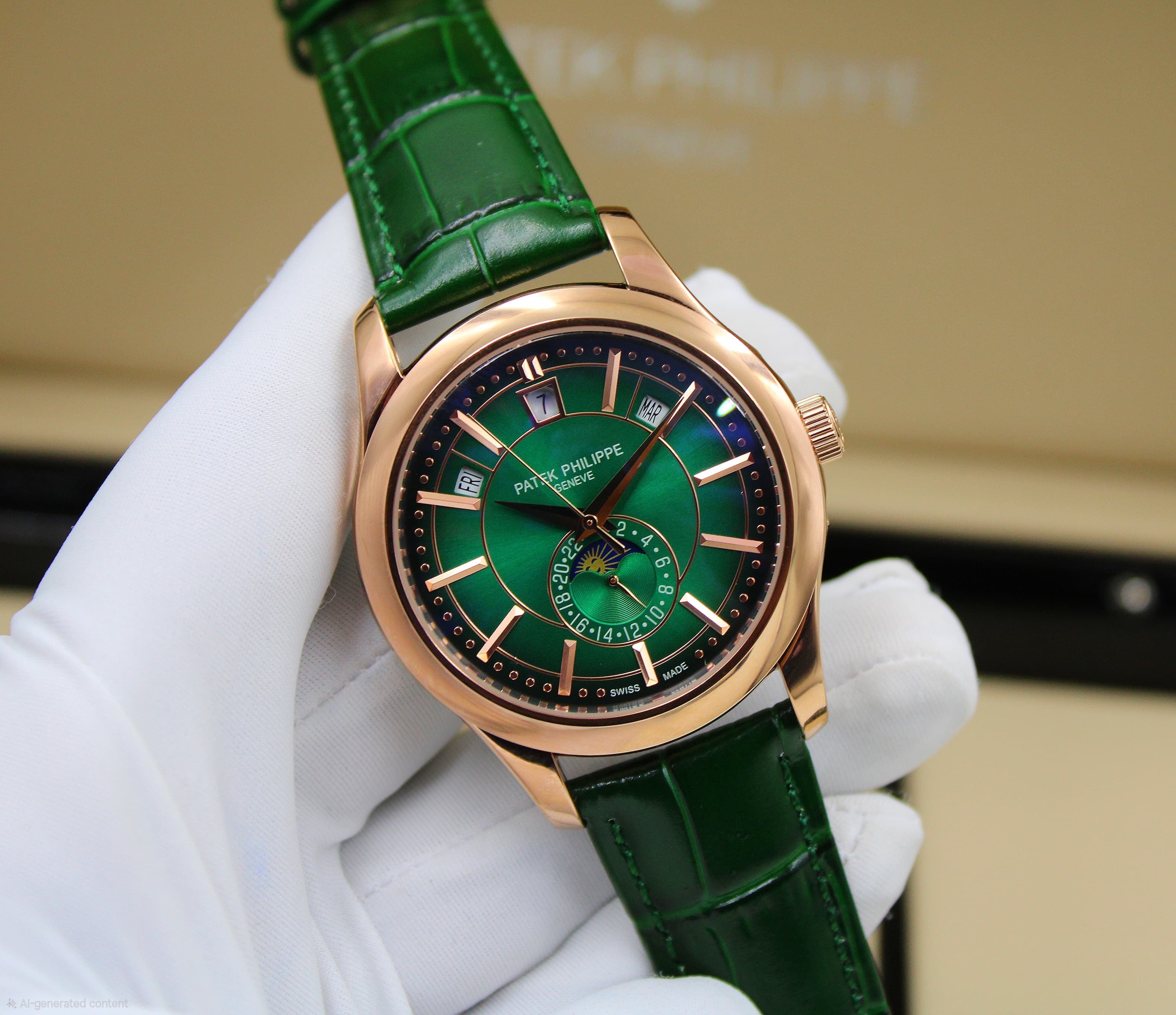 Patek Philippe Complications Annual Calendar 5205R (Rose Gold / Olive Green Dial)