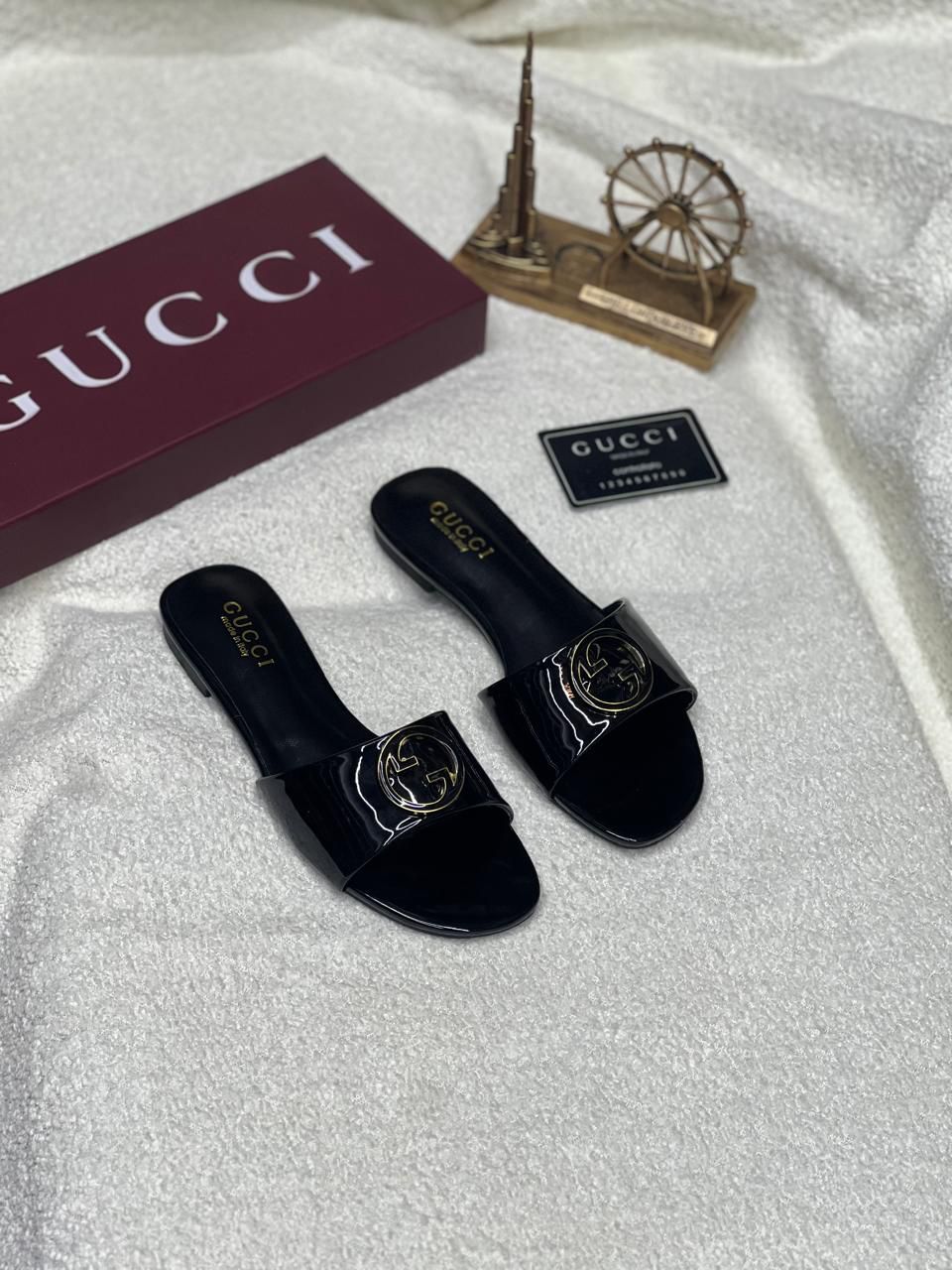 Gucci Blondie Slide Sandal (Black Patent Leather)