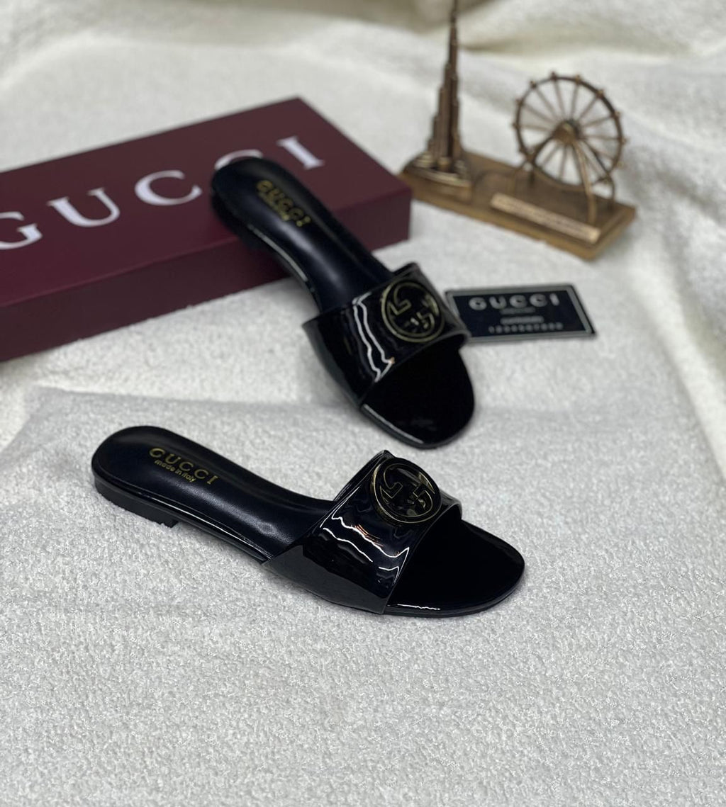 Gucci Blondie Slide Sandal (Black Patent Leather)