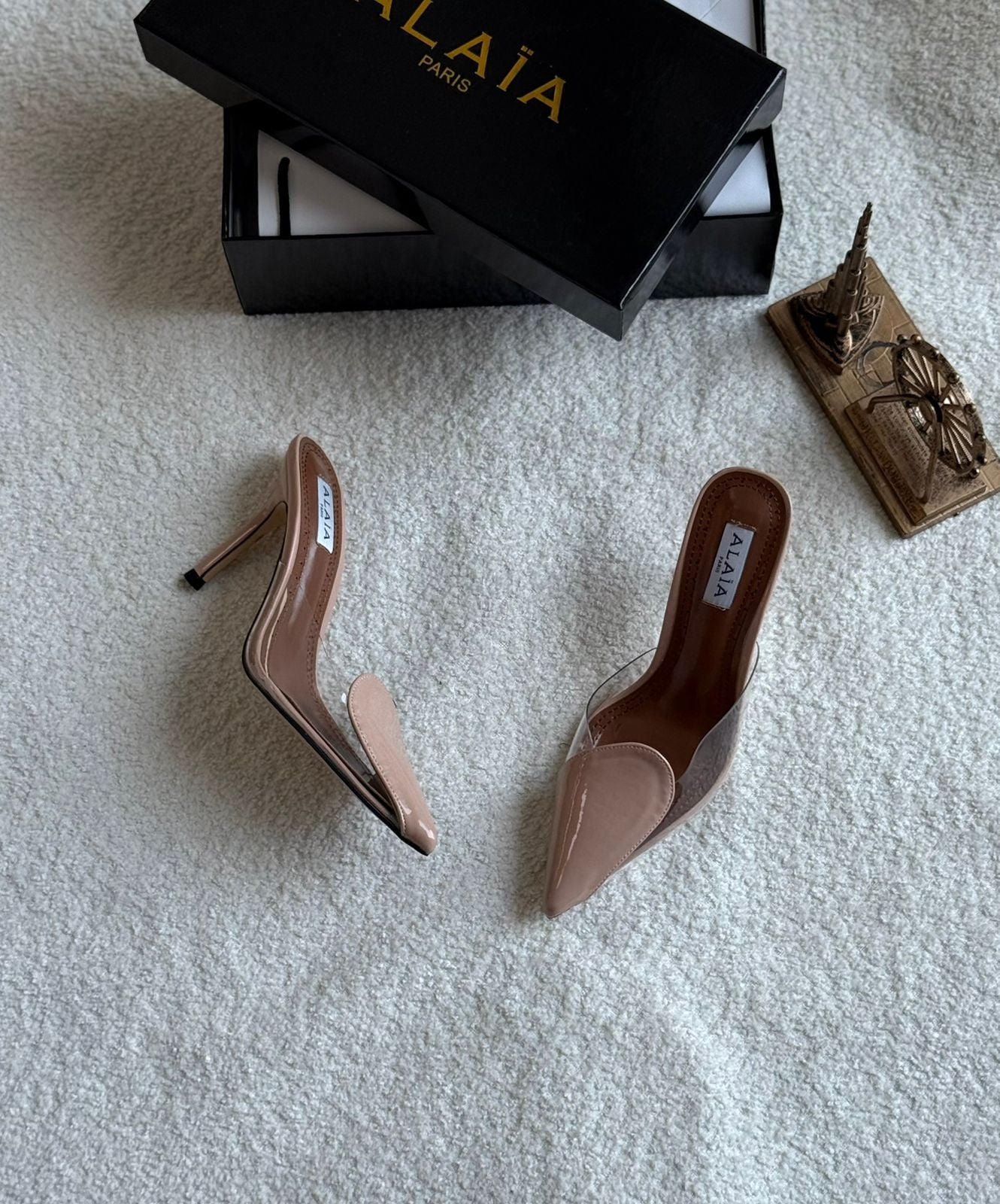 Alaïa Plexi and Patent Leather Mules (Nude / Clear)
