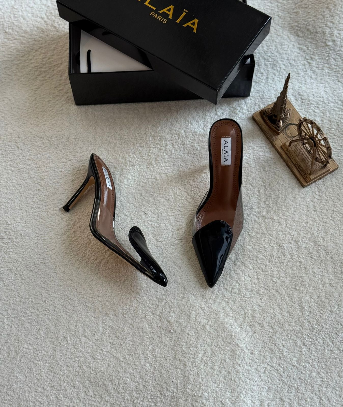 Alaïa Plexi and Patent Leather Mules (Black / Clear)
