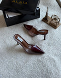 Alaïa Plexi and Patent Leather Mules (Burgundy / Clear)