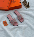 Hermès Oran Sandal (Light Pink Leather with Embroidered/Beaded H Cut-out)
