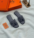 Hermès Oran Sandal (Grey / Crystal Embroidered)