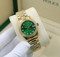 Rolex Oyster Perpetual Datejust Diamond Watch (18k Yellow Gold / Sunburst Vivid Green Dial)