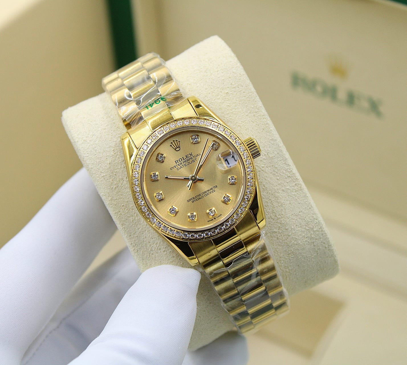 Rolex Oyster Perpetual Datejust Diamond Watch (18k Yellow Gold / Champagne Dial)
