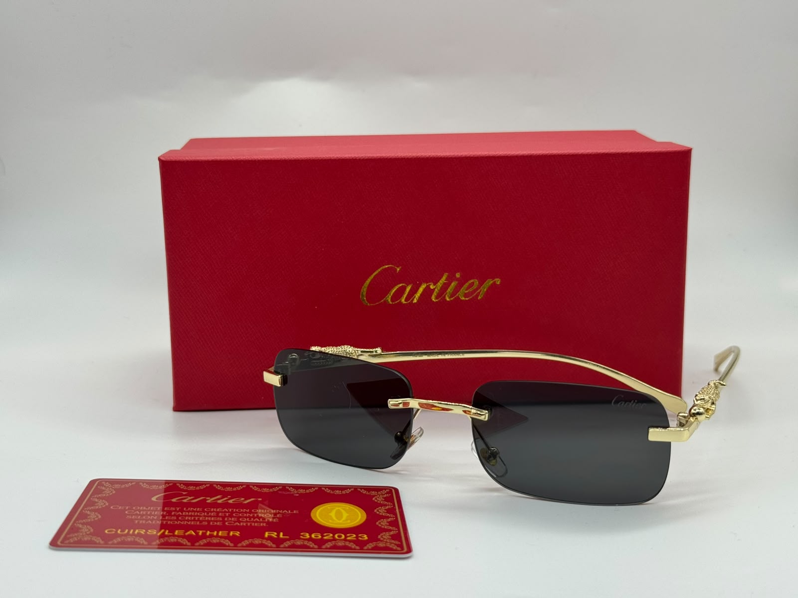 Cartier Panthère De Cartier Rimless Sunglasses (Gold / Dark Grey)