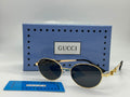 Gucci Charm Detail Round Sunglasses (Gold / Dark Grey)