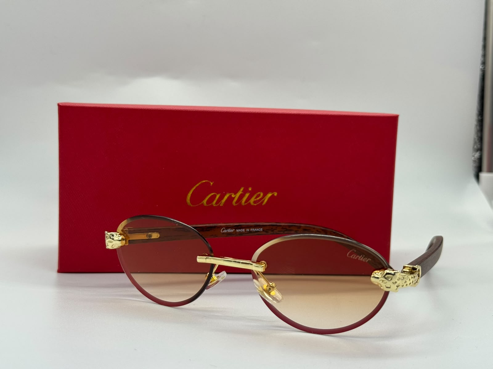 Cartier Panthère de Cartier Rimless Sunglasses (Gold / Brown Gradient)