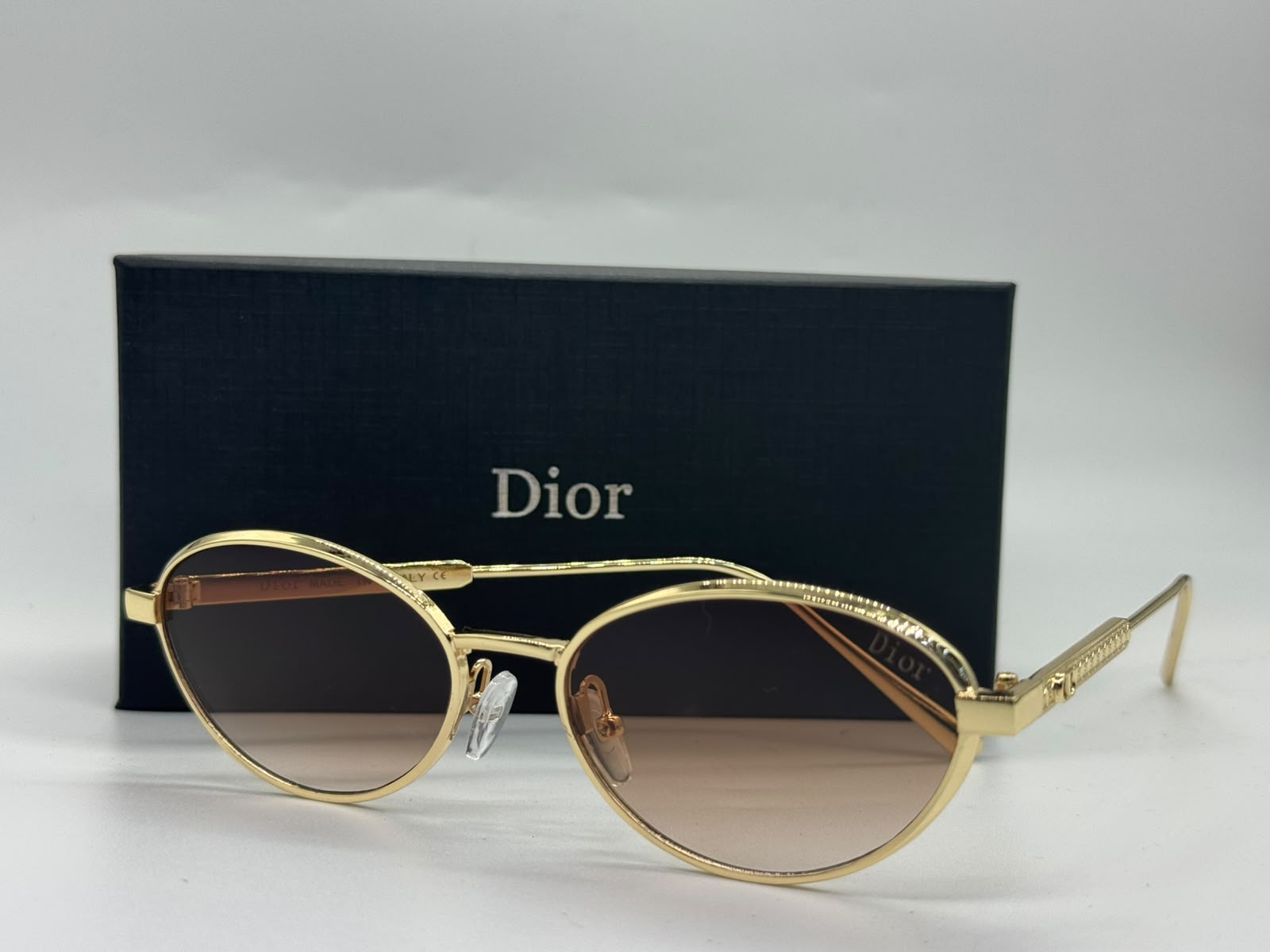 Dior Oval Metal Sunglasses (Gold/Brown Gradient)