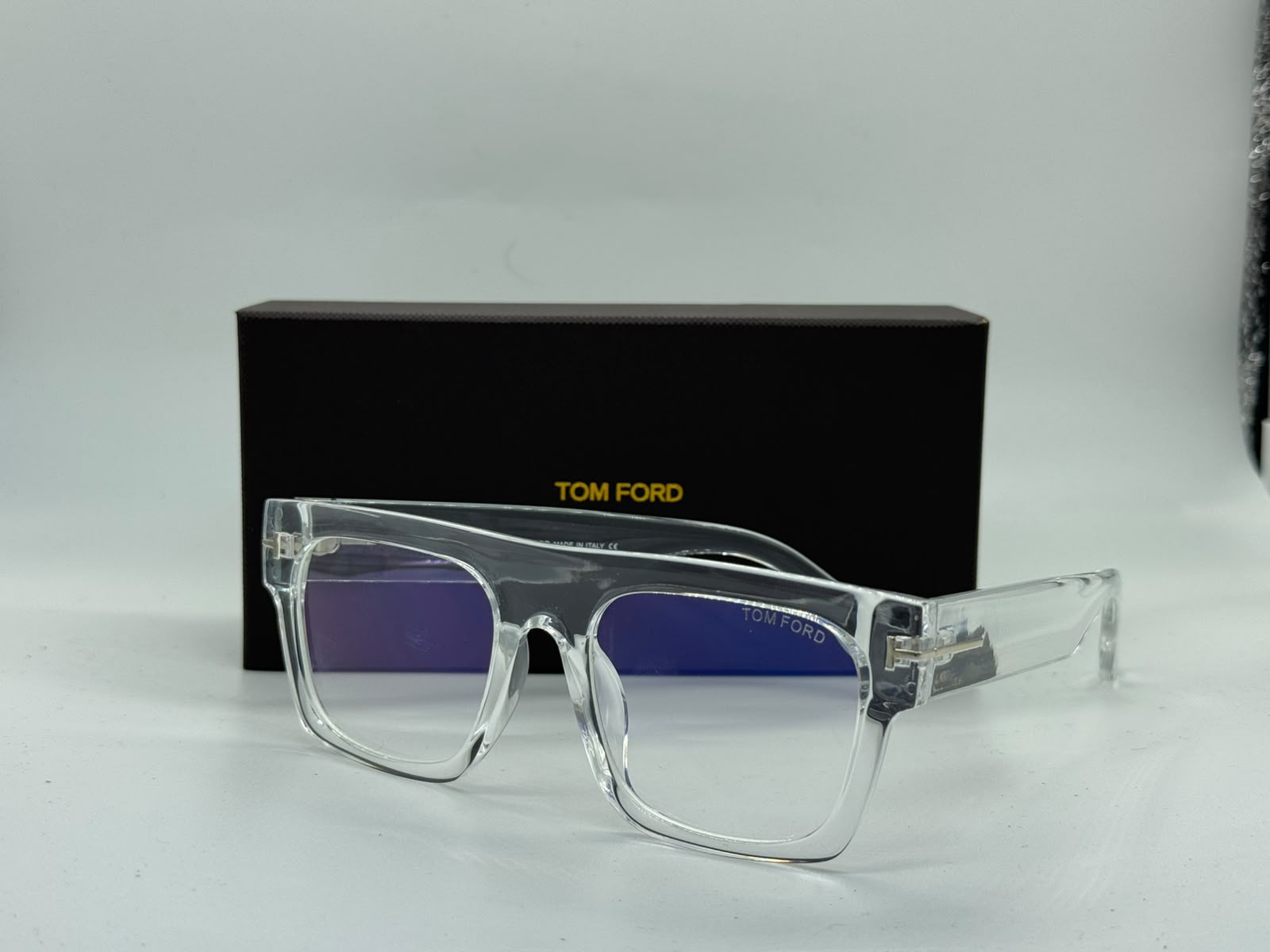Tom Ford Square Blue Block Eyeglasses (Clear)