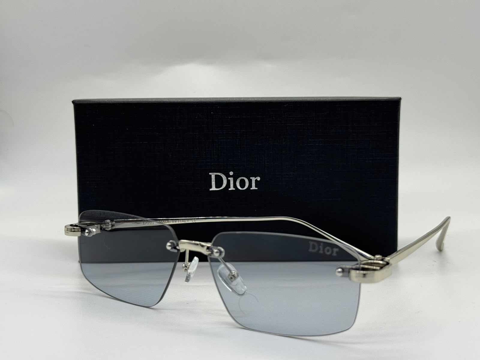 Dior Rimless Rectangular Sunglasses (Silver/Light Blue Gradient)