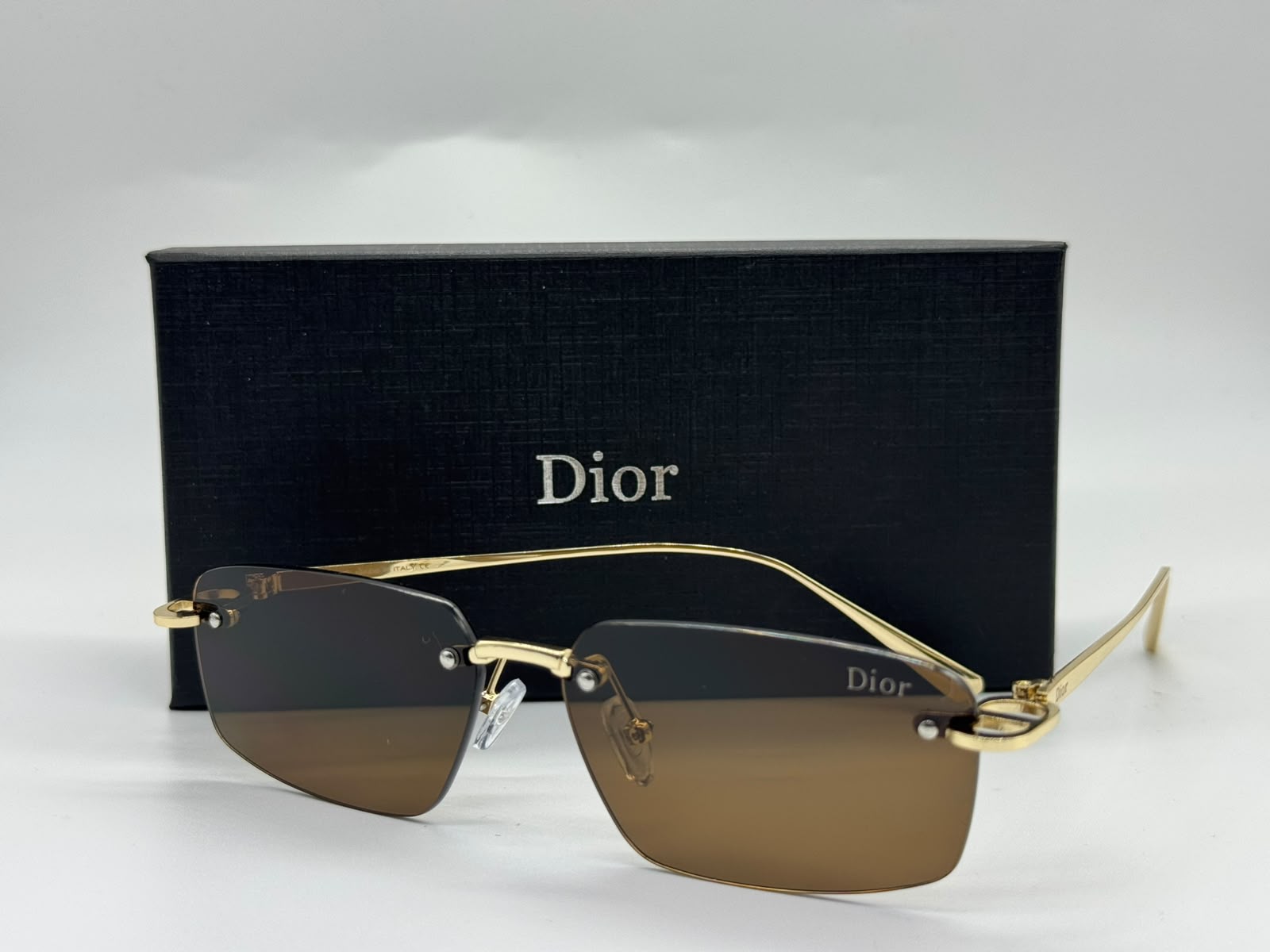 Dior Rimless Rectangular Sunglasses (Gold/Brown Gradient)