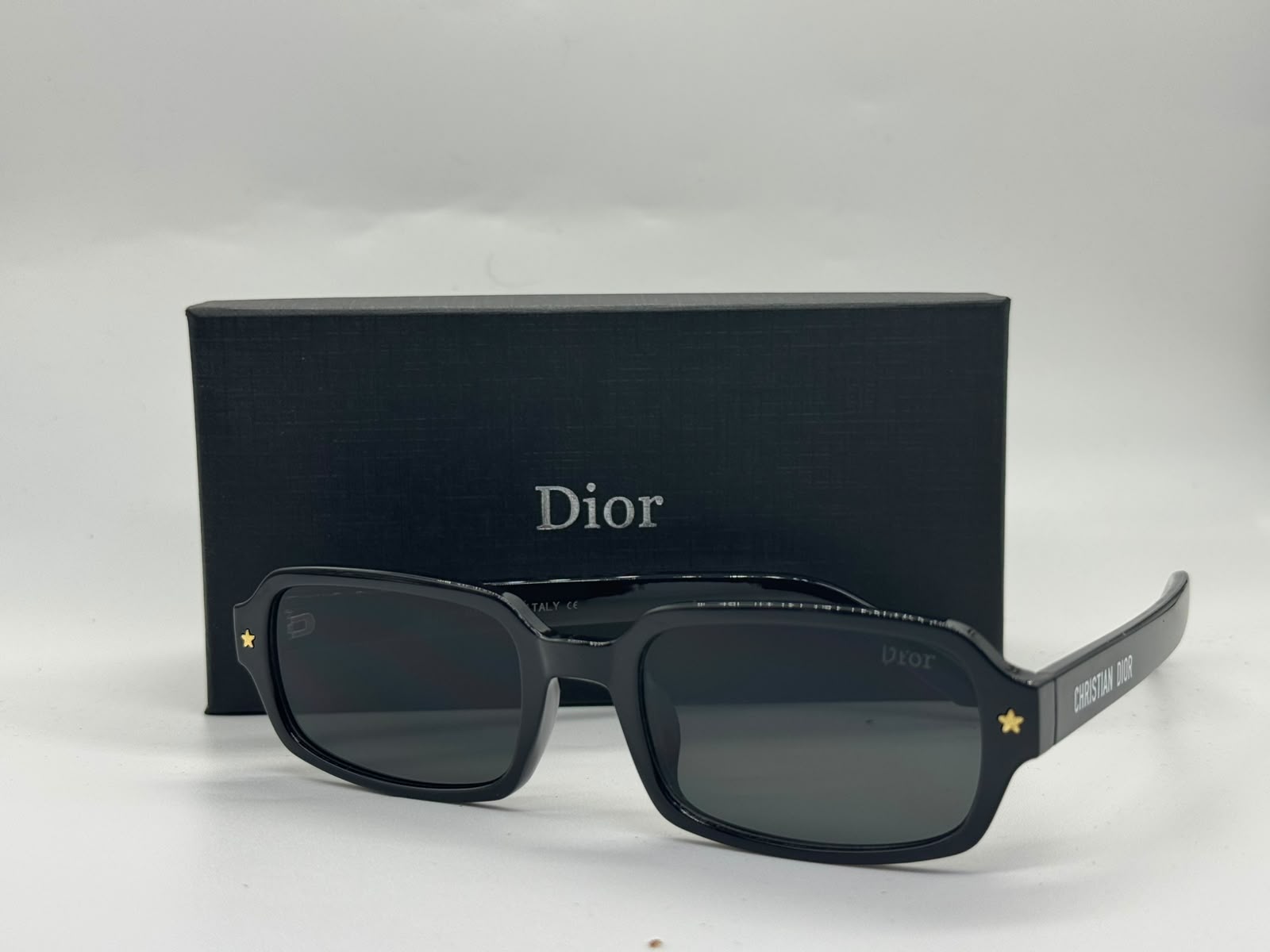 Christian Dior Rectangular Sunglasses (Black/Gold Star)