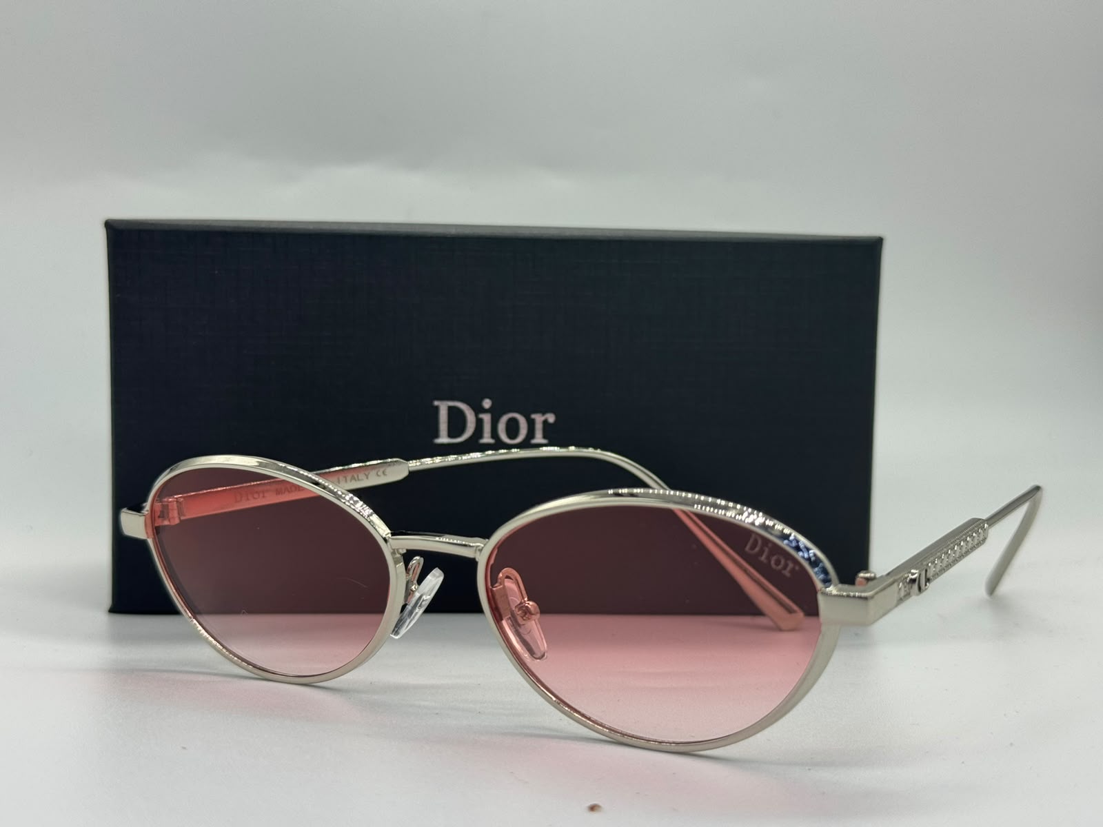 Dior Oval Metal Sunglasses (Silver/Pink Gradient)