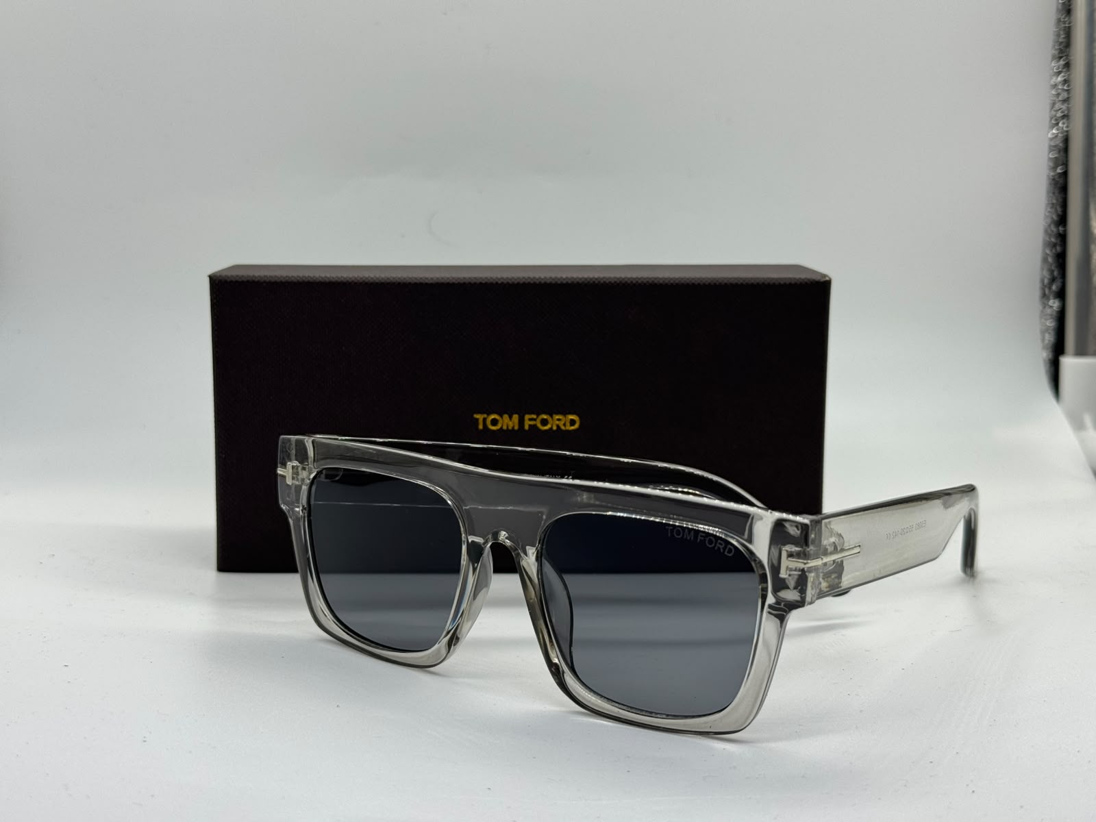 Tom Ford Flat Top Square Sunglasses (Clear Grey)
