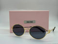 Miu Miu Logo Round Sunglasses (Pale Gold / Dark Grey)