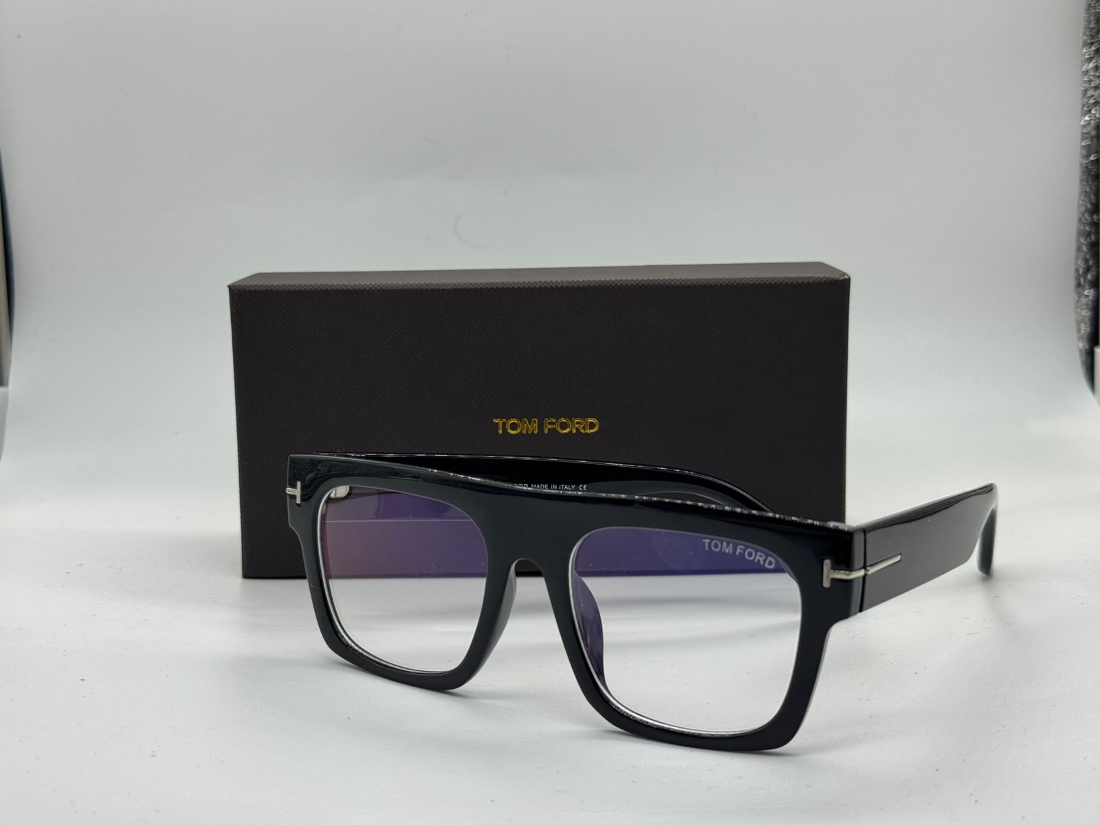 Tom Ford Square Blue Block Eyeglasses (Black)