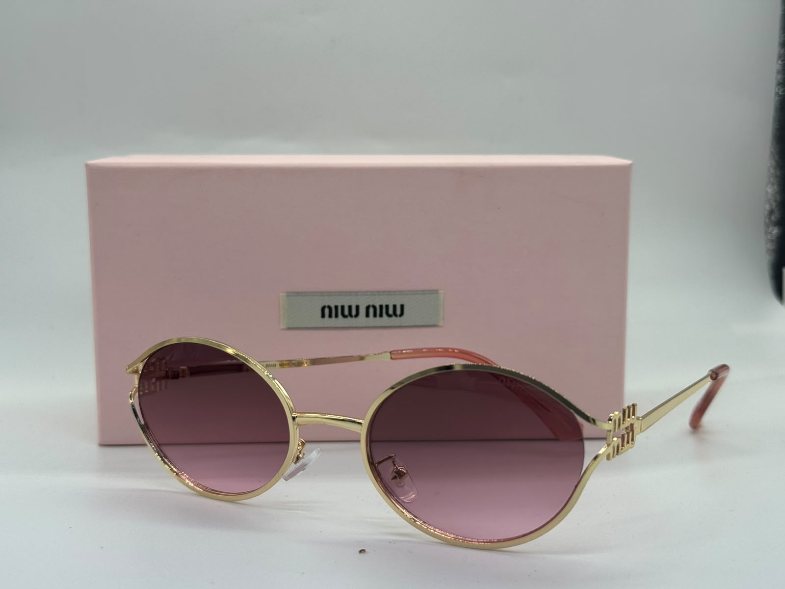 Miu Miu Logo Round Sunglasses (Pale Gold / Rose Pink)