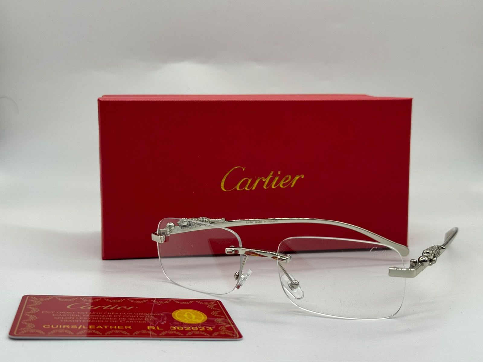 Cartier Panthère de Cartier Rimless Eyeglasses (Platinum/Silver and Clear)