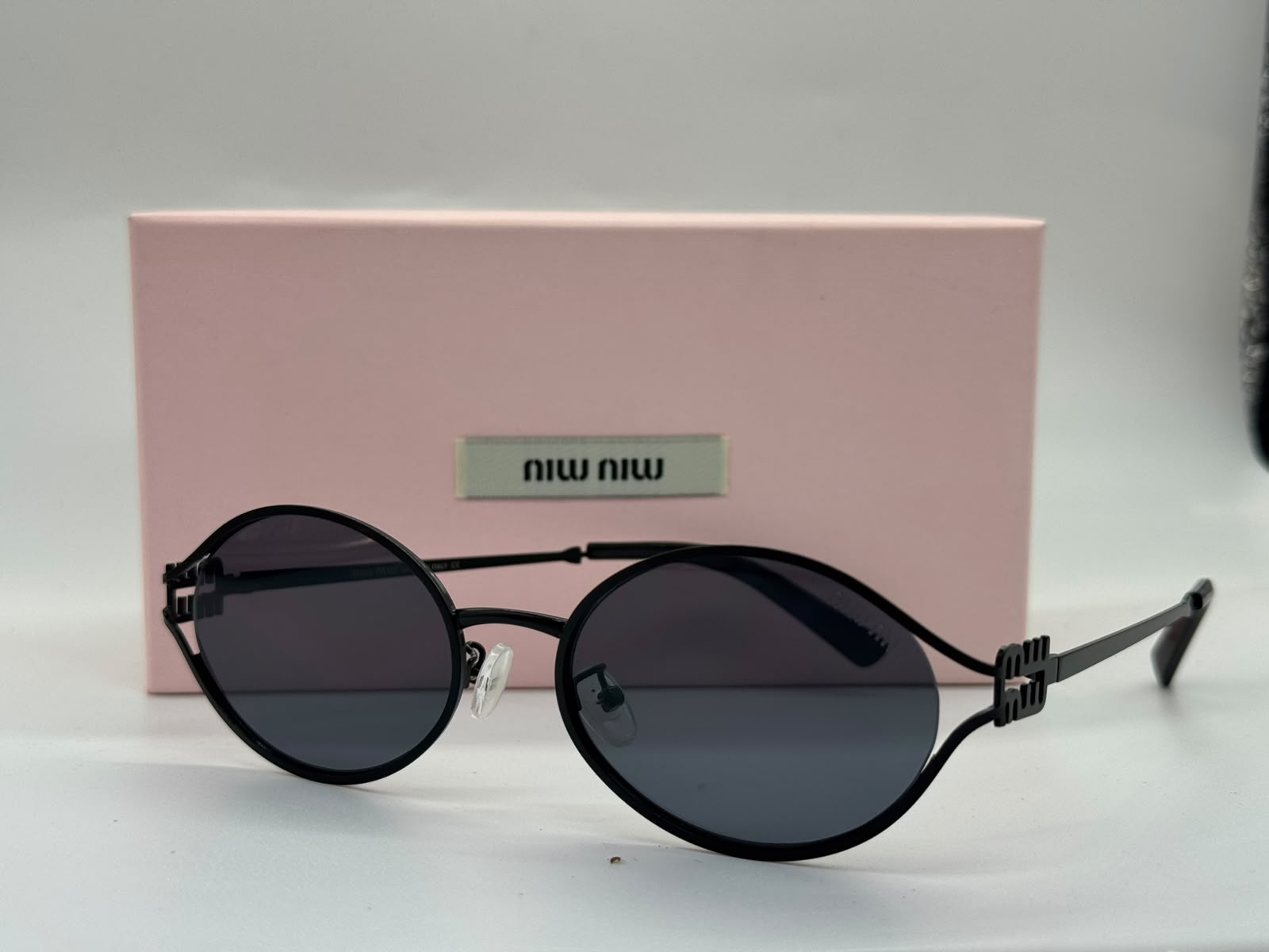 Miu Miu Logo Round Sunglasses (Matte Black / Dark Grey)