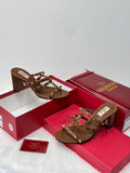 Valentino Garavani Rockstud Slide Sandals (Brown)