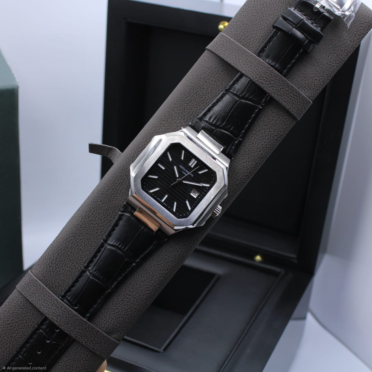 Patek Philippe Cubitus Ref. 5821/1A (Black Alligator Strap / Silver)