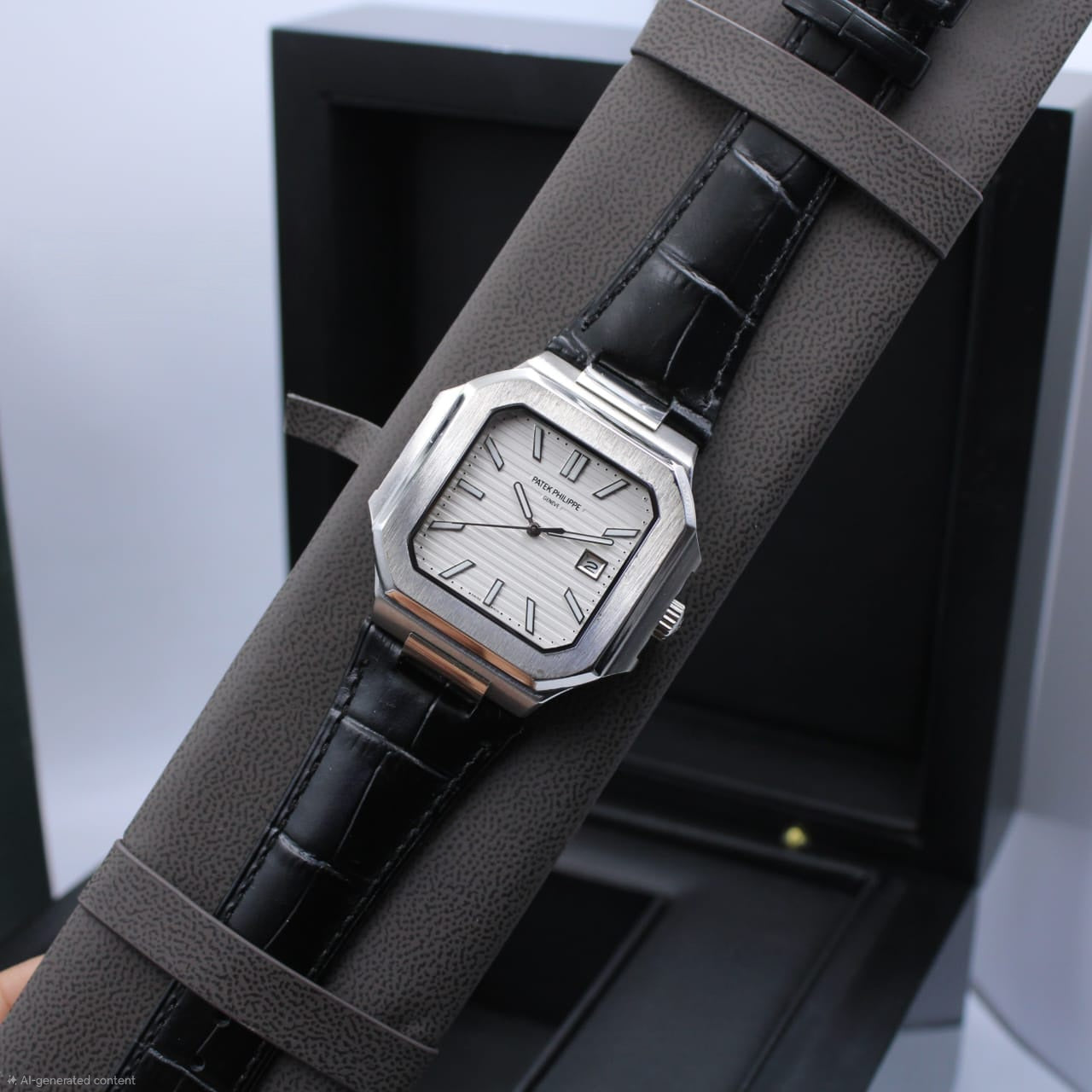 Patek Philippe Cubitus Ref. 5821/1A (White Dial / Black Alligator Strap Custom)