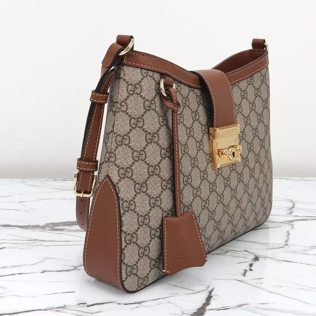 Gucci Padlock GG Small Shoulder Bag (Beige/Ebony with Brown Trim)