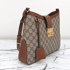 Gucci Padlock GG Small Shoulder Bag (Beige/Ebony with Brown Trim)