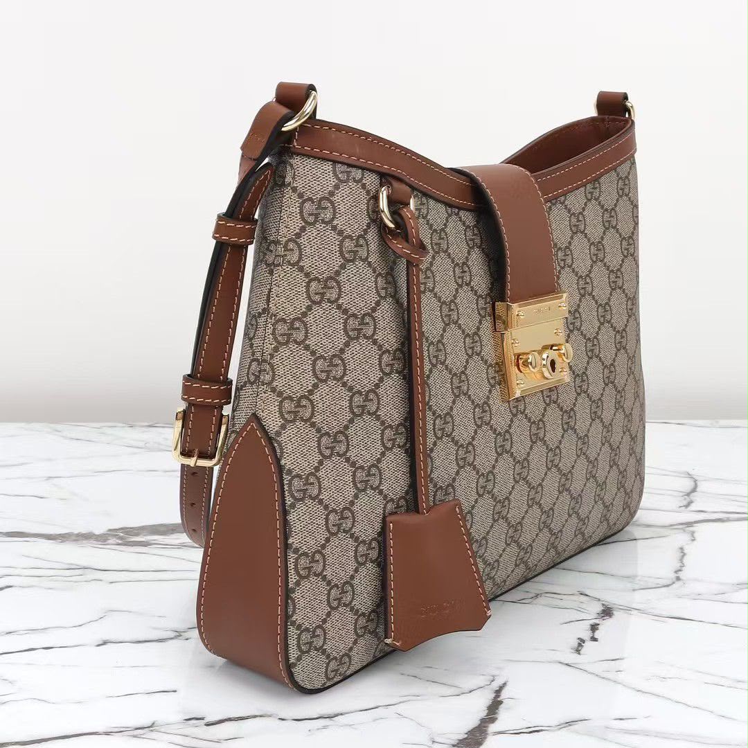 Gucci Padlock GG Small Shoulder Bag (Beige/Ebony with Brown Trim)